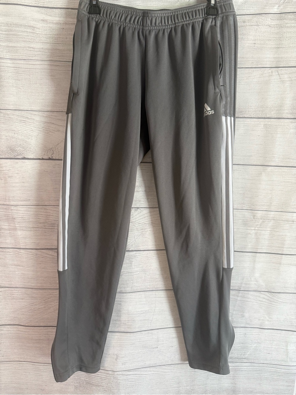 adidas Dark Gray Track Pants with White Stripes